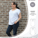 Pdf sewing pattern Daisy woven blouse top with pleated neckline and petal sleeves Sinclair Patterns