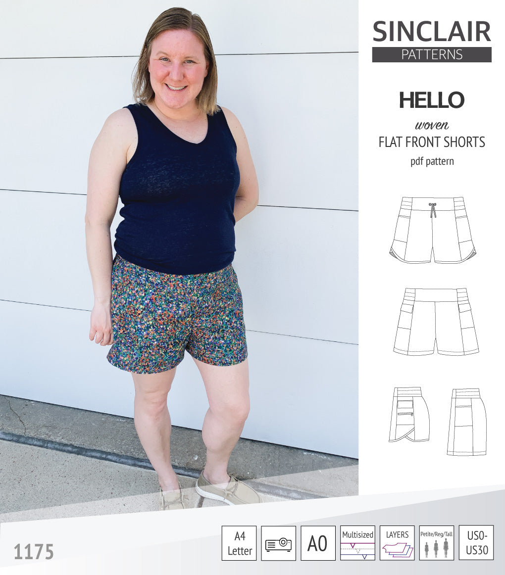 Hello flat front elastic back woven shorts with side panels (pdf sewing ...