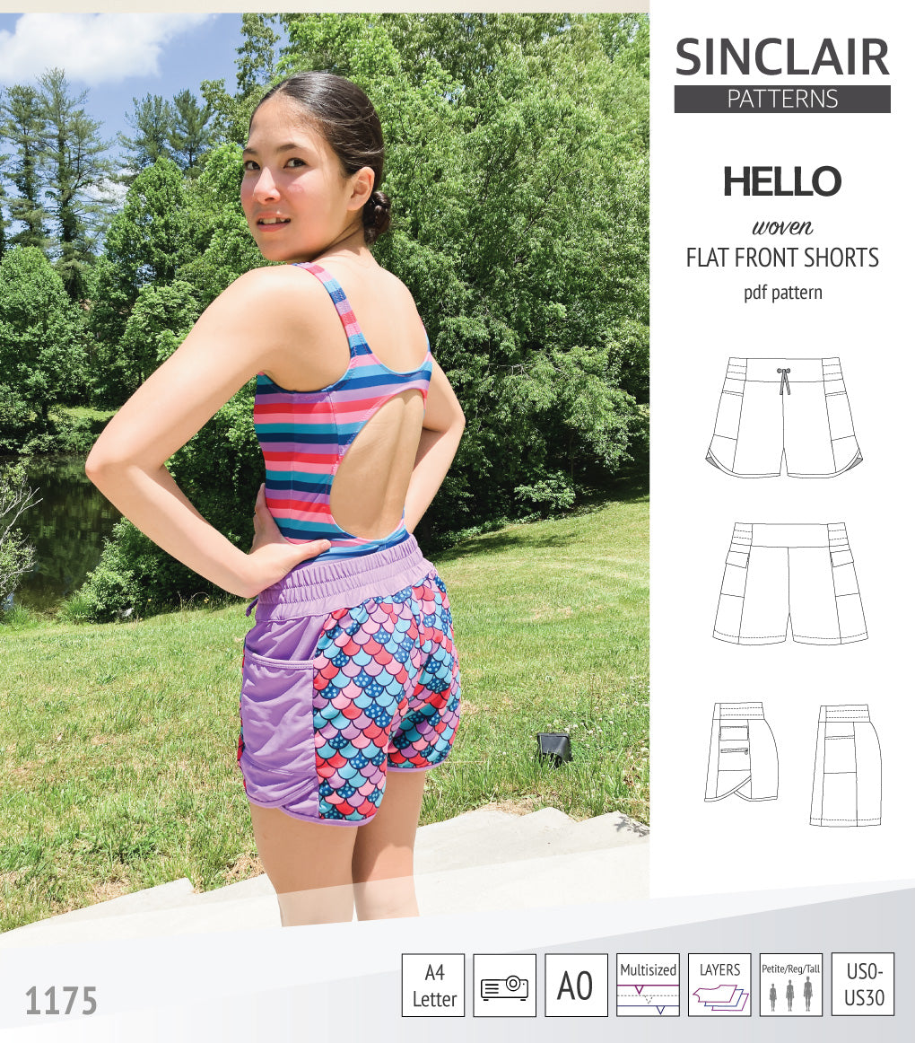 Hello flat front elastic back woven shorts with side panels (pdf sewing ...
