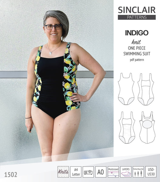 Indigo one piece swimming suit with a keyhole back and ruched front ...
