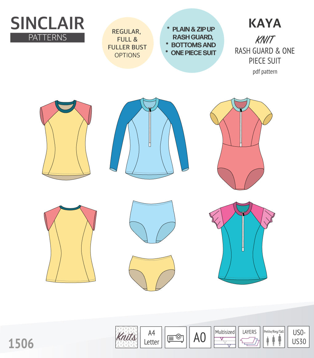 Sewing Pattern Rashie Kaya raglan rash guard, swim bottoms and a one piece suit (PDF ...