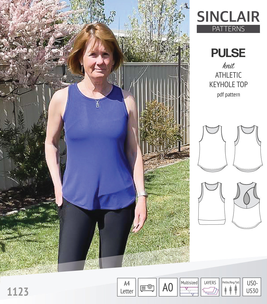 Pulse athletic knit tank top with a keyhole accent (PDF sewing pattern ...