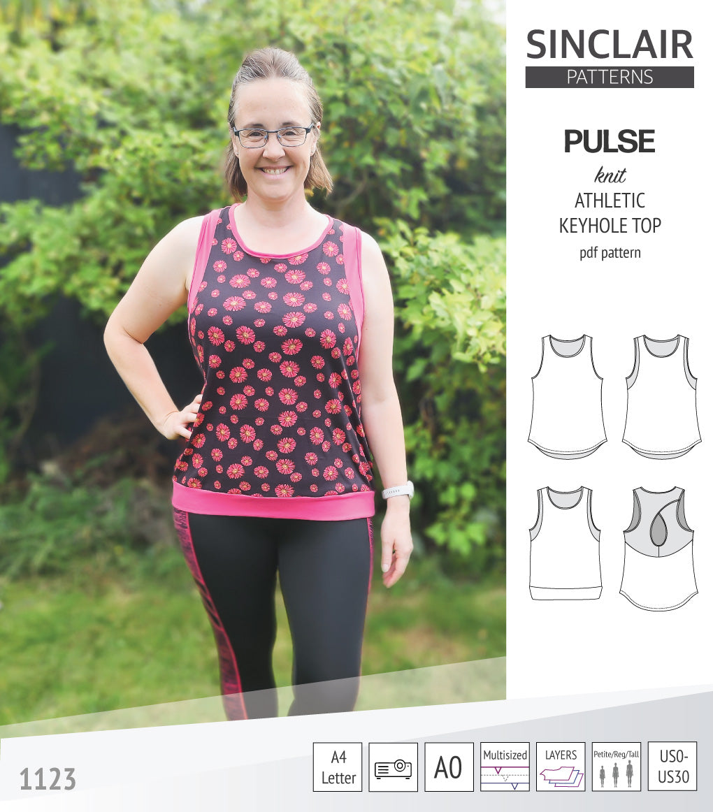 Pulse athletic knit tank top with a keyhole accent (PDF sewing pattern ...