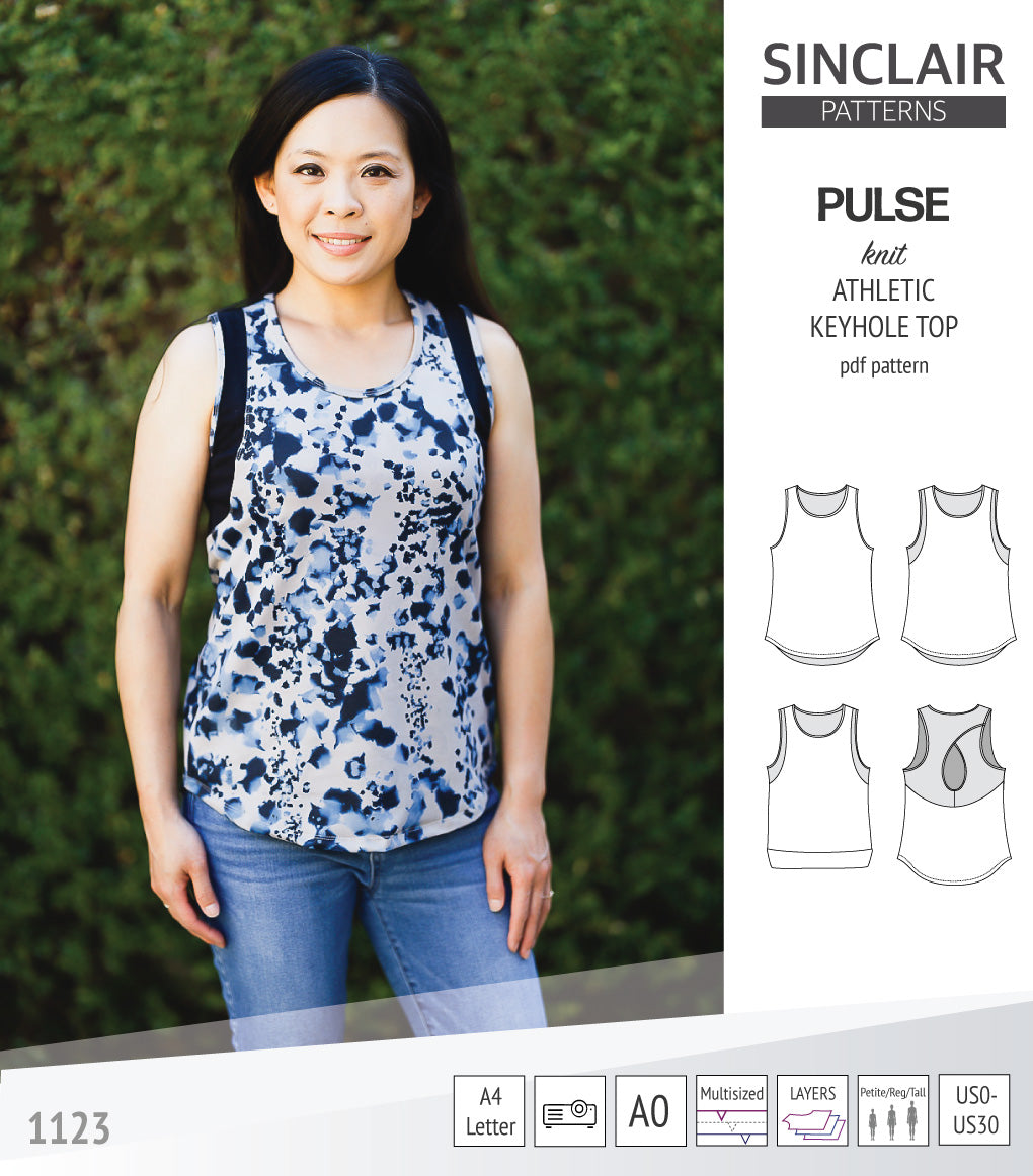 Pulse athletic knit tank top with a keyhole accent (PDF sewing pattern ...
