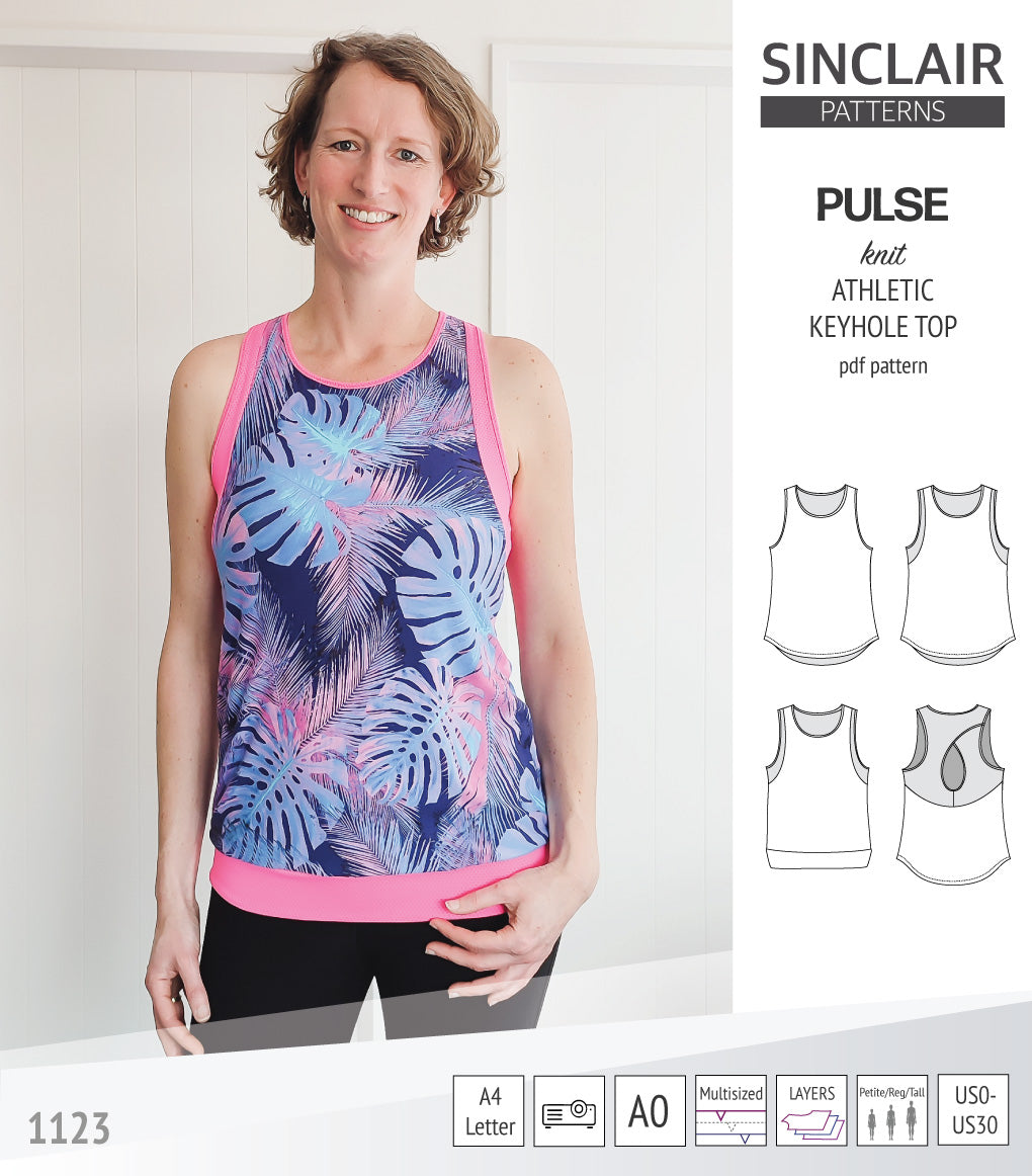 Pulse athletic knit tank top with a keyhole accent (PDF sewing pattern ...