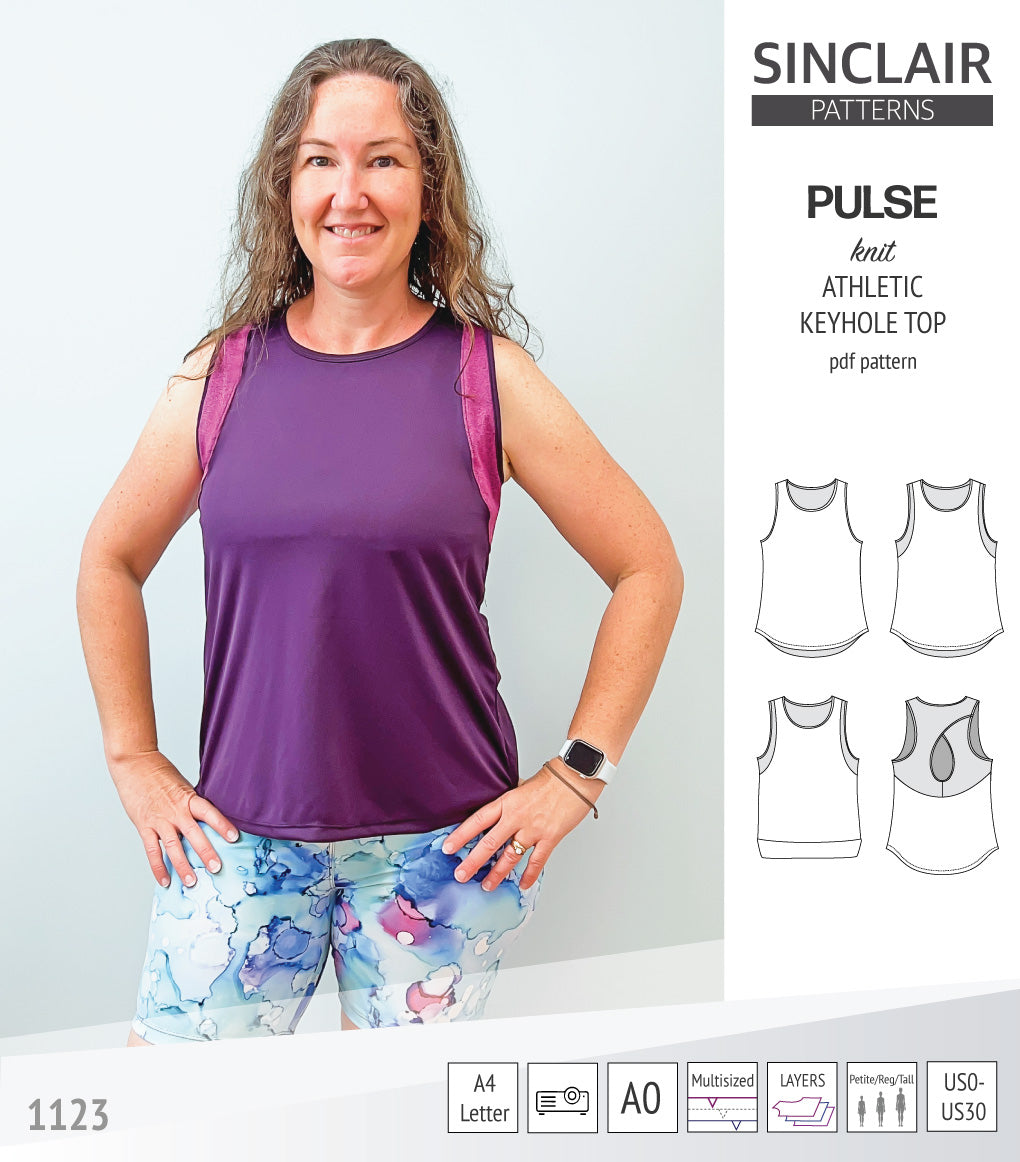Pulse athletic knit tank top with a keyhole accent (PDF sewing pattern ...