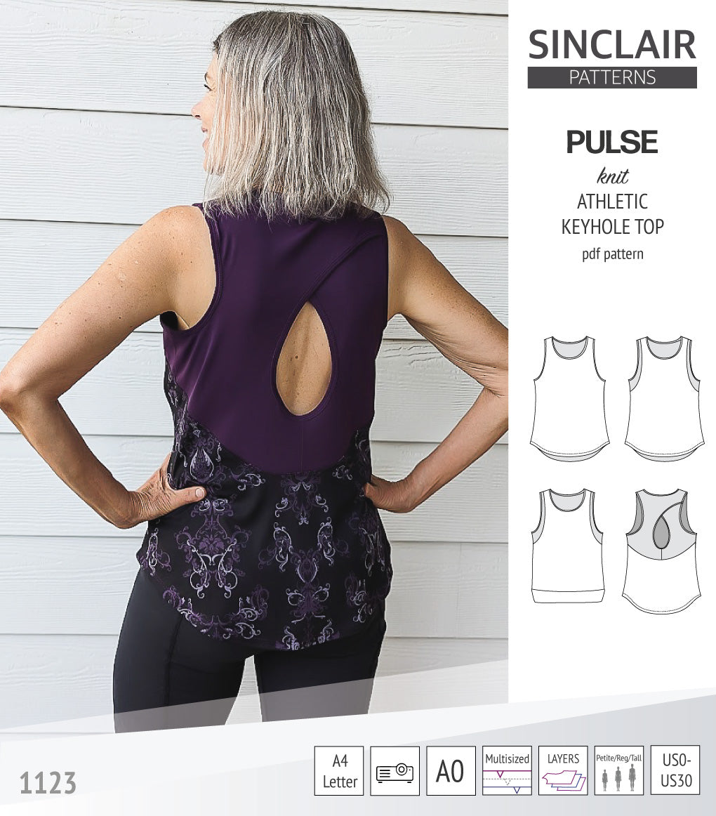 Pulse athletic knit tank top with a keyhole accent (PDF sewing pattern ...