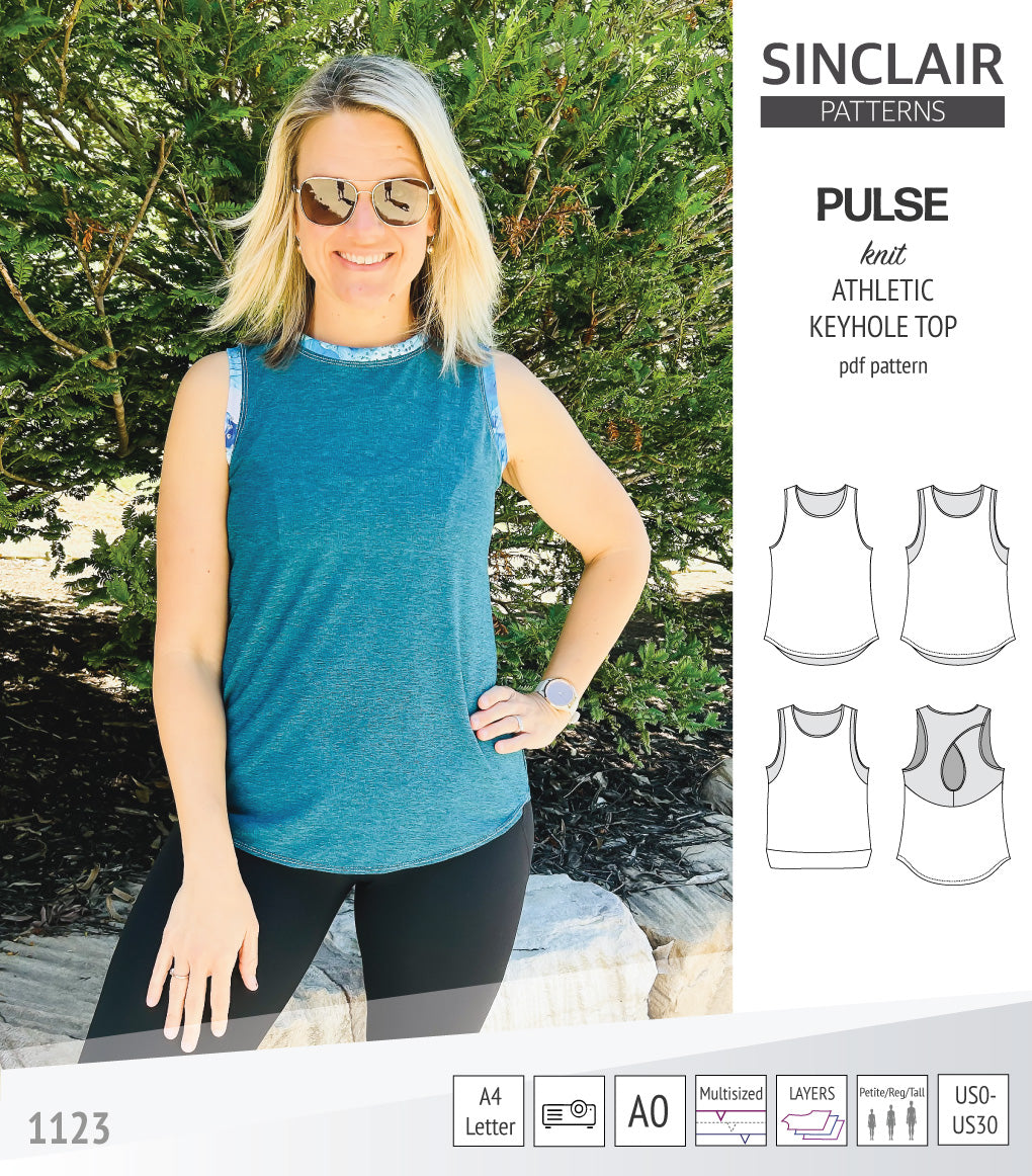 Pulse athletic knit tank top with a keyhole accent (PDF sewing pattern ...