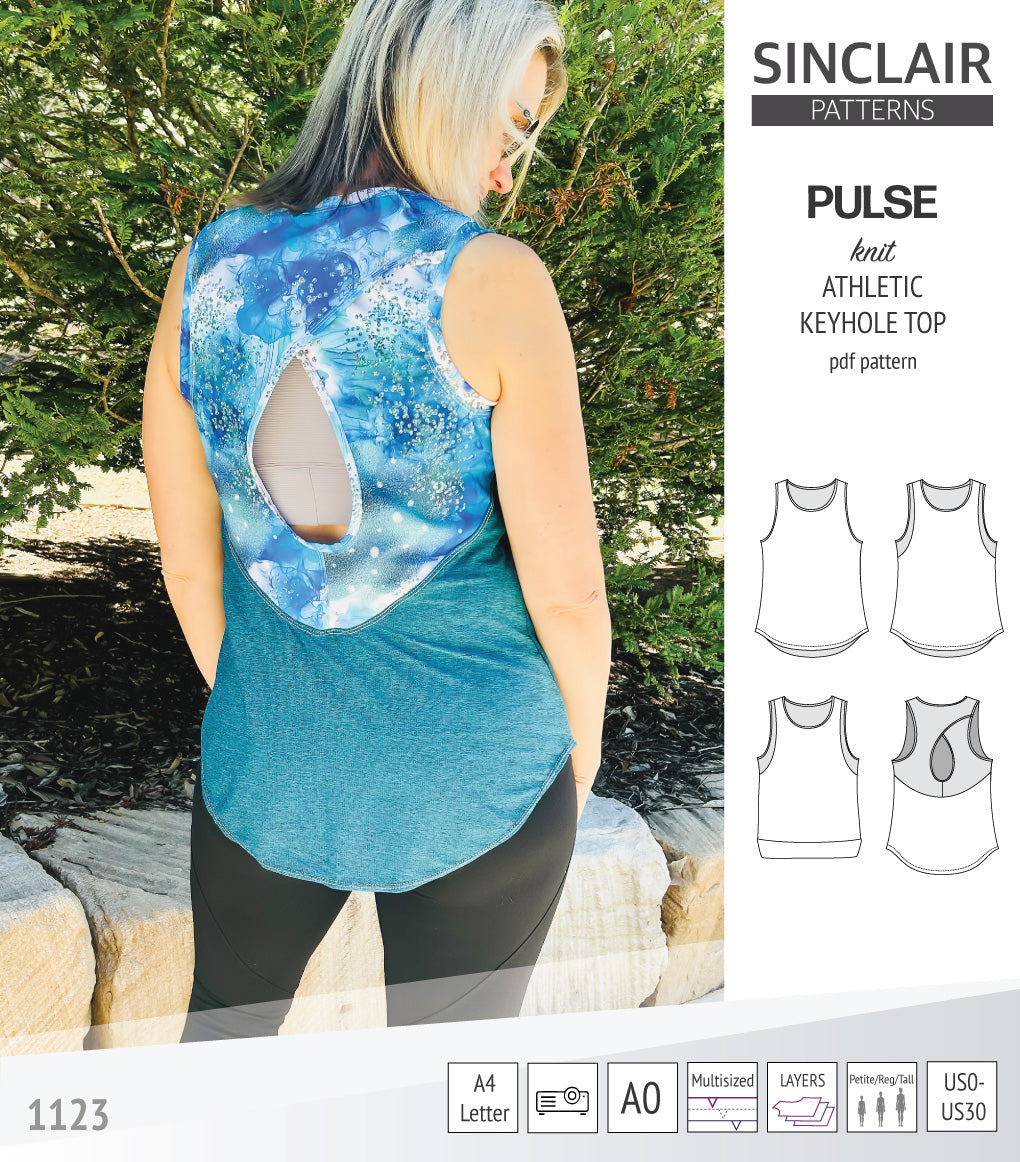 Pulse athletic knit tank top with a keyhole accent (PDF sewing pattern ...