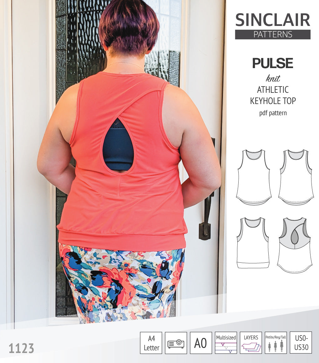 Pulse athletic knit tank top with a keyhole accent (PDF sewing pattern ...