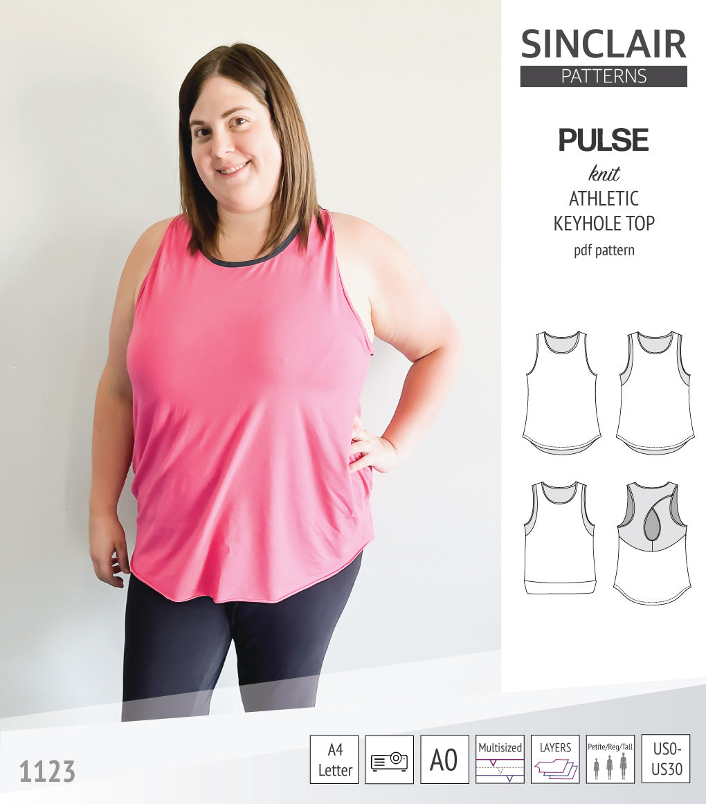 Pulse athletic knit tank top with a keyhole accent (PDF sewing pattern ...