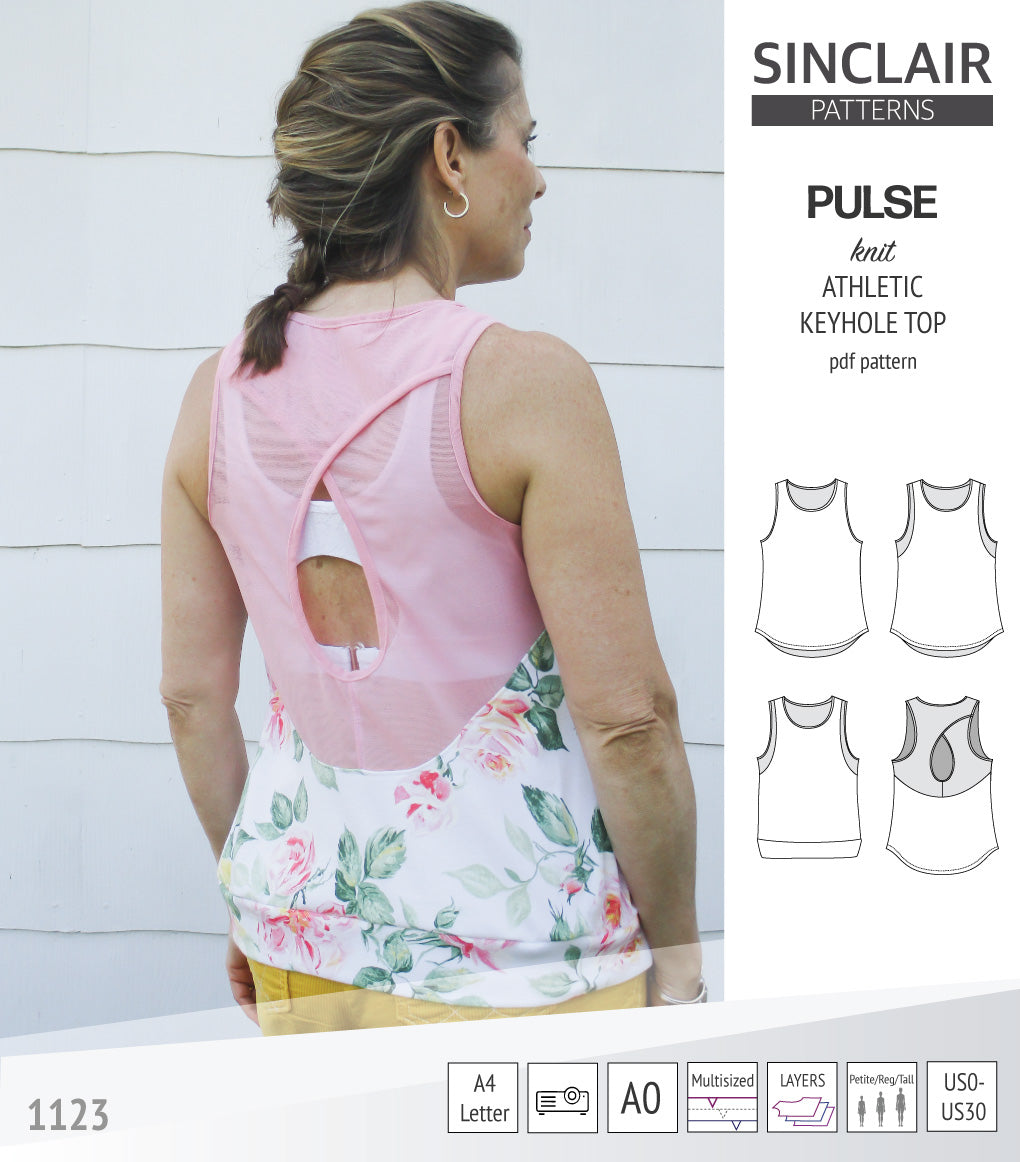 Pulse athletic knit tank top with a keyhole accent (PDF sewing pattern ...