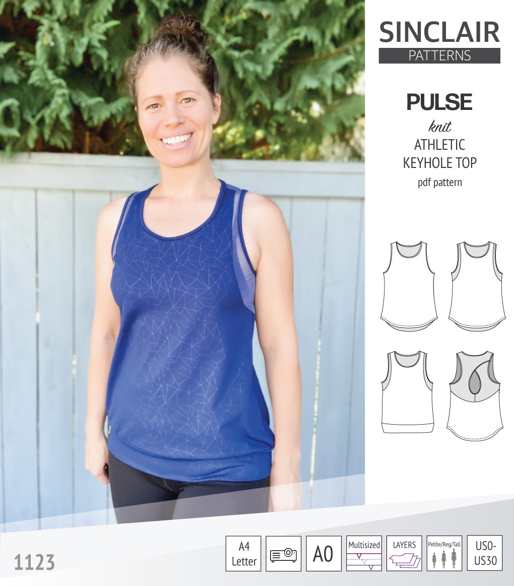 Pulse athletic knit tank top with a keyhole accent (PDF sewing pattern ...