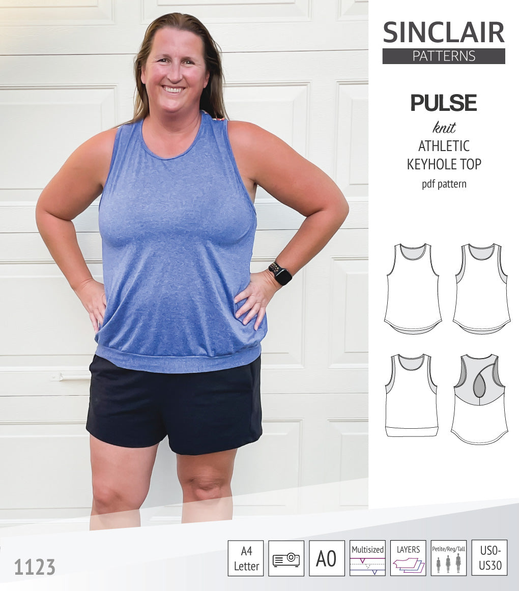 Pulse athletic knit tank top with a keyhole accent (PDF sewing pattern ...