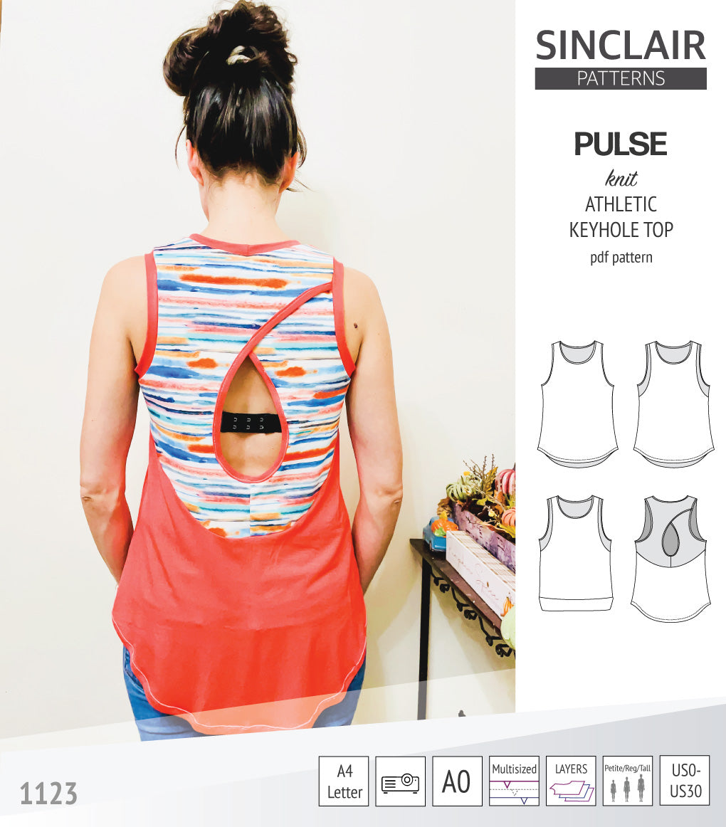 Pulse athletic knit tank top with a keyhole accent (PDF sewing pattern ...
