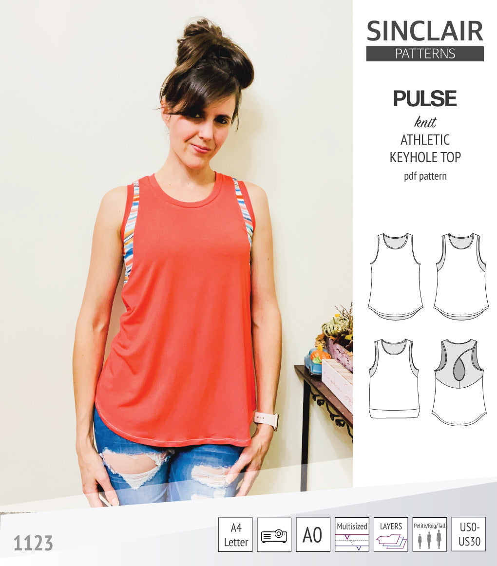 Pulse athletic knit tank top with a keyhole accent (PDF sewing pattern ...