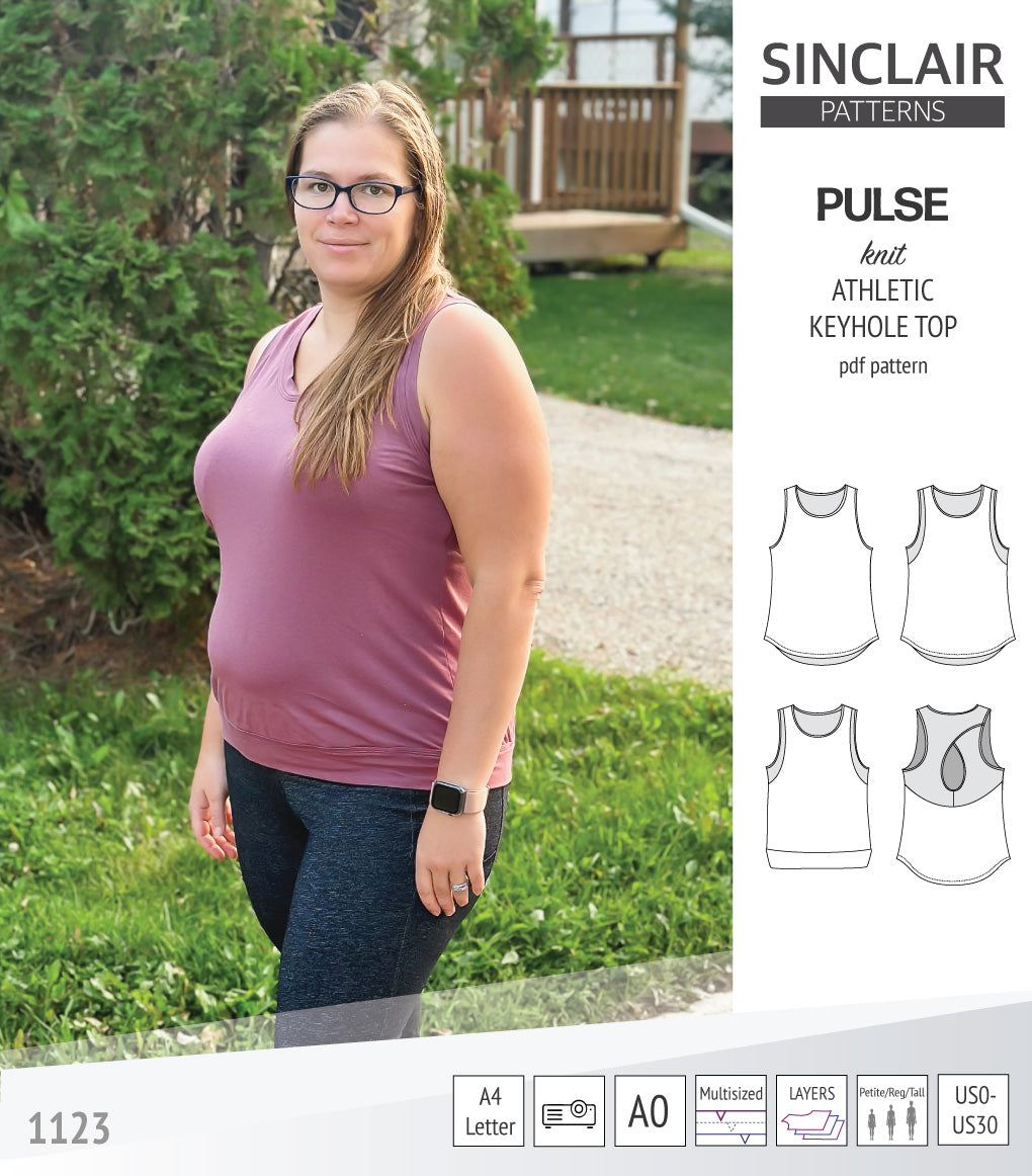 Pulse athletic knit tank top with a keyhole accent (PDF sewing pattern ...