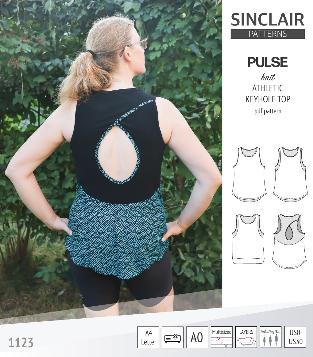 Pulse athletic knit tank top with a keyhole accent (PDF sewing pattern ...