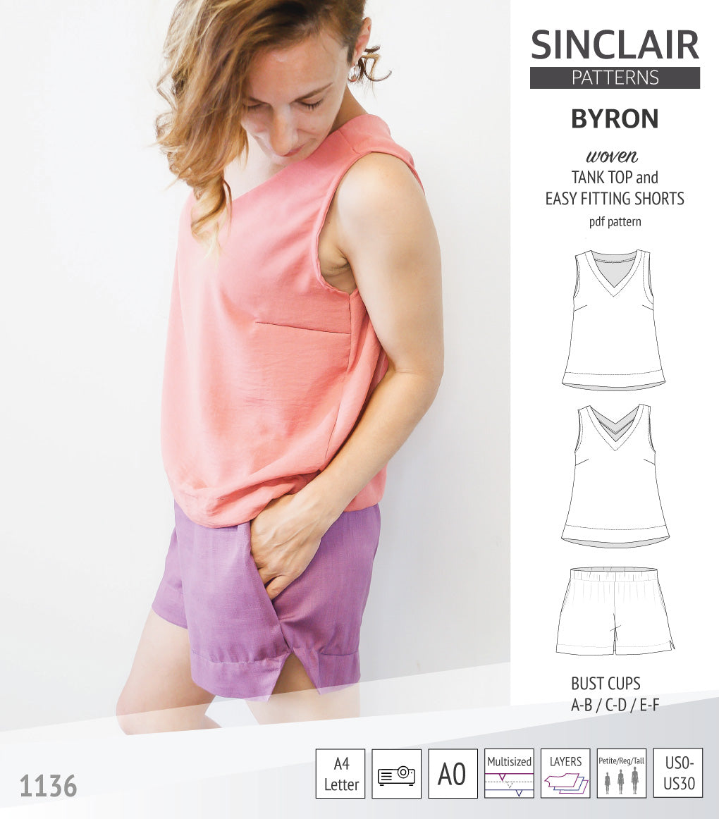 Byron v-neck tank top and easy fitting shorts set for woven fabrics (P ...
