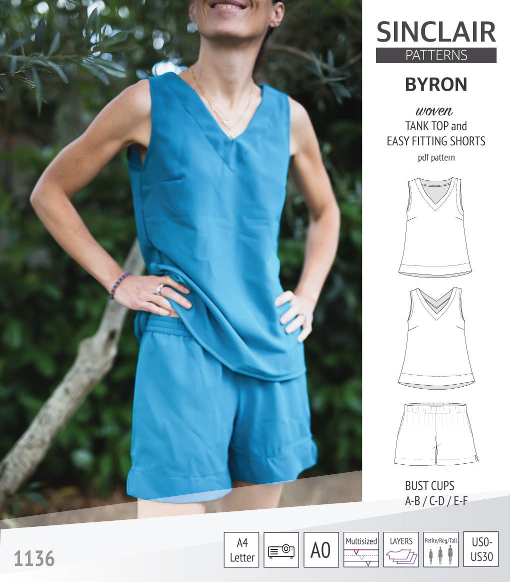 Byron v-neck tank top and easy fitting shorts set for woven fabrics (P ...
