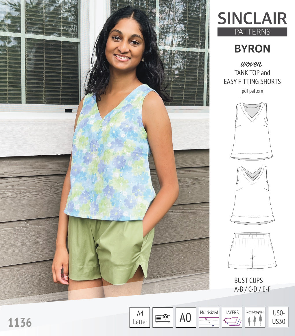 Byron v-neck tank top and easy fitting shorts set for woven fabrics (P ...