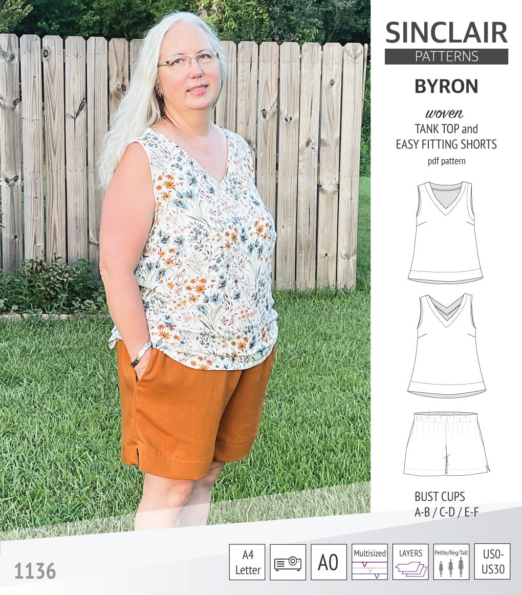 Byron v-neck tank top and easy fitting shorts set for woven fabrics (P ...