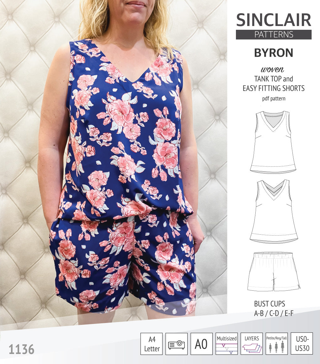 Byron v-neck tank top and easy fitting shorts set for woven fabrics (P ...