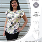 Pdf sewing pattern Daisy woven blouse top with pleated neckline and petal sleeves Sinclair Patterns