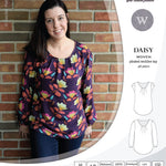 Pdf sewing pattern Daisy woven blouse top with pleated neckline and petal sleeves Sinclair Patterns