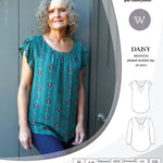 Pdf sewing pattern Daisy woven blouse top with pleated neckline and petal sleeves Sinclair Patterns