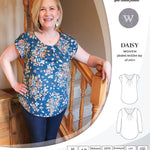 vPdf sewing pattern Daisy woven blouse top with pleated neckline and petal sleeves Sinclair Patterns