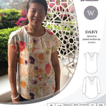 Pdf sewing pattern Daisy woven blouse top with pleated neckline and petal sleeves Sinclair Patterns