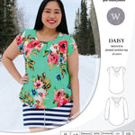 Pdf sewing pattern Daisy woven blouse top with pleated neckline and petal sleeves Sinclair Patterns