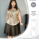Pdf sewing pattern Daisy woven blouse top with pleated neckline and petal sleeves Sinclair Patterns