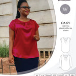 Pdf sewing pattern Daisy woven blouse top with pleated neckline and petal sleeves Sinclair Patterns
