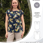 Pdf sewing pattern Daisy woven blouse top with pleated neckline and petal sleeves Sinclair Patterns