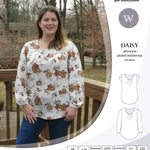 Pdf sewing pattern Daisy woven blouse top with pleated neckline and petal sleeves Sinclair Patterns