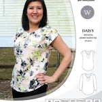 Pdf sewing pattern Daisy woven blouse top with pleated neckline and petal sleeves Sinclair Patterns