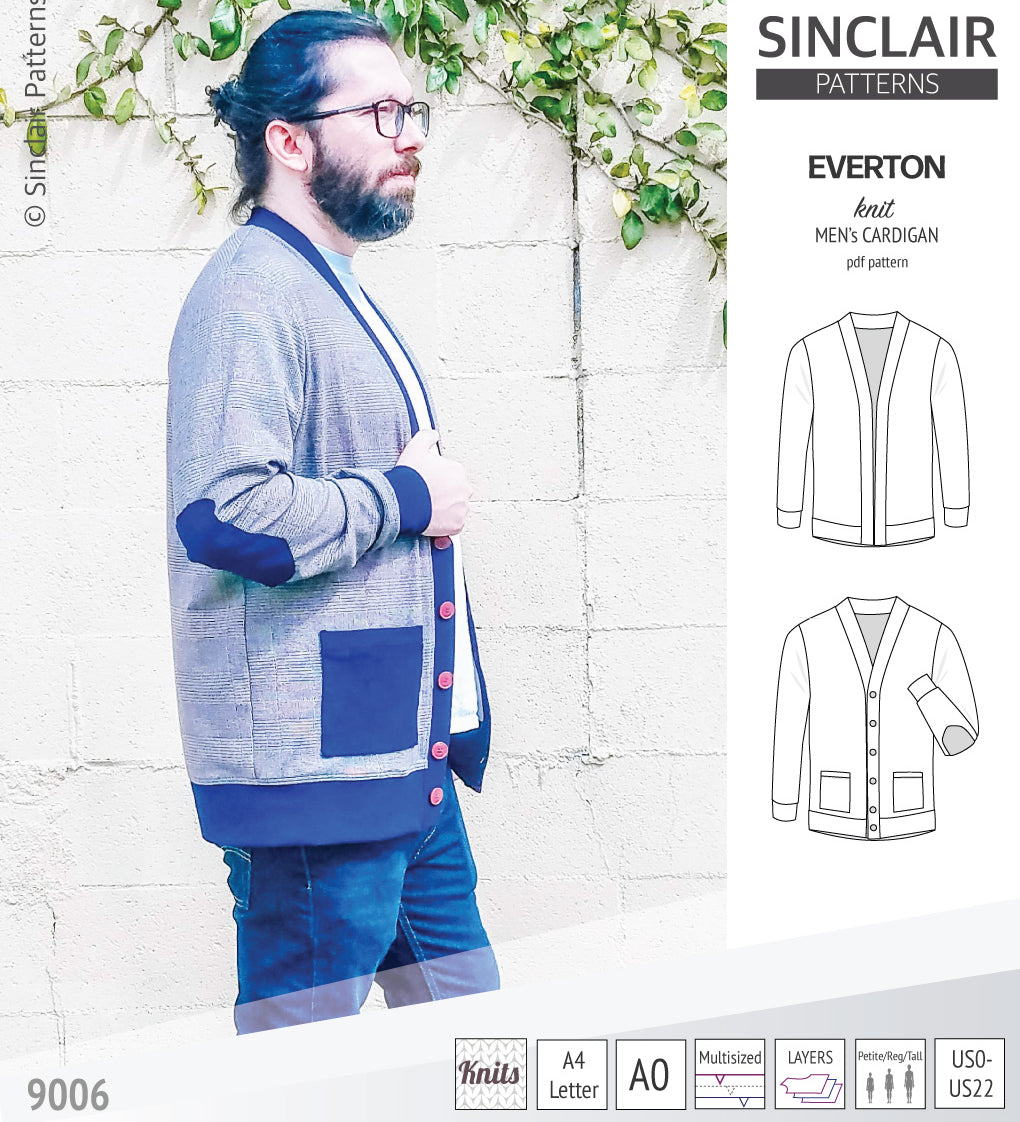 Pdf Sewing pattern S9006 Everton knit cardigan for men