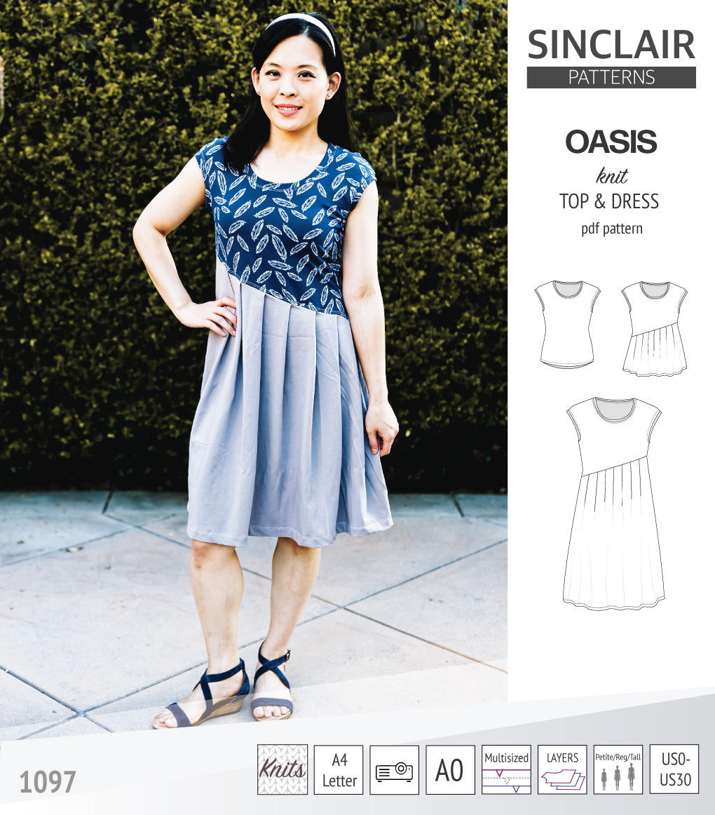 Oasis cap sleeve top and dress with pockets pdf sewing pattern ...