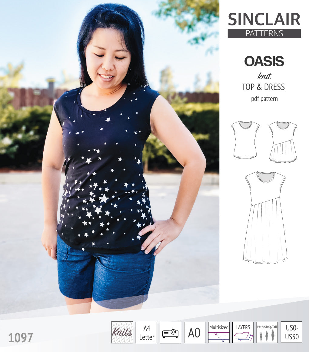 Oasis cap sleeve top and dress with pockets pdf sewing pattern ...