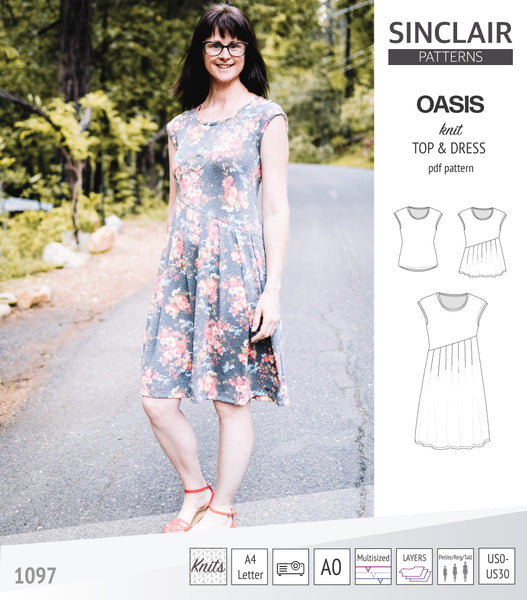 Oasis cap sleeve top and dress with pockets pdf sewing pattern ...