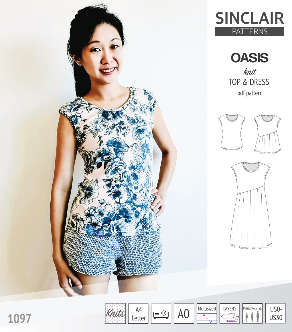 Oasis cap sleeve top and dress with pockets pdf sewing pattern ...