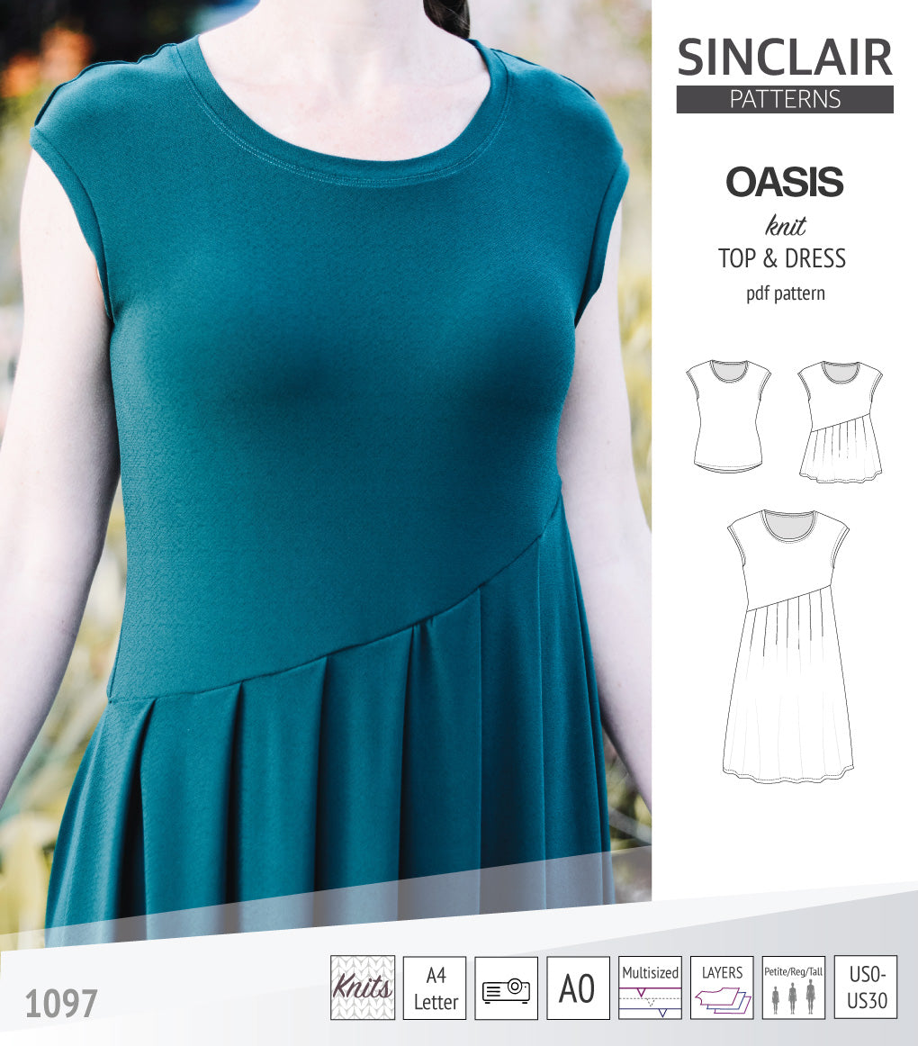 Sinclair Tuva Pattern Oasis cap sleeve top and dress with pockets pdf sewing pattern ...