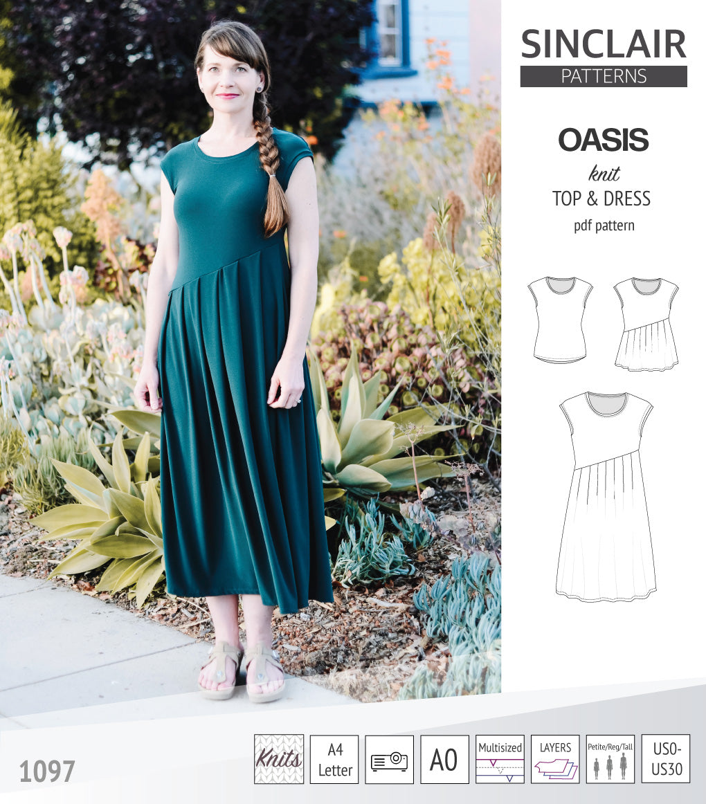 Oasis cap sleeve top and dress with pockets pdf sewing pattern ...