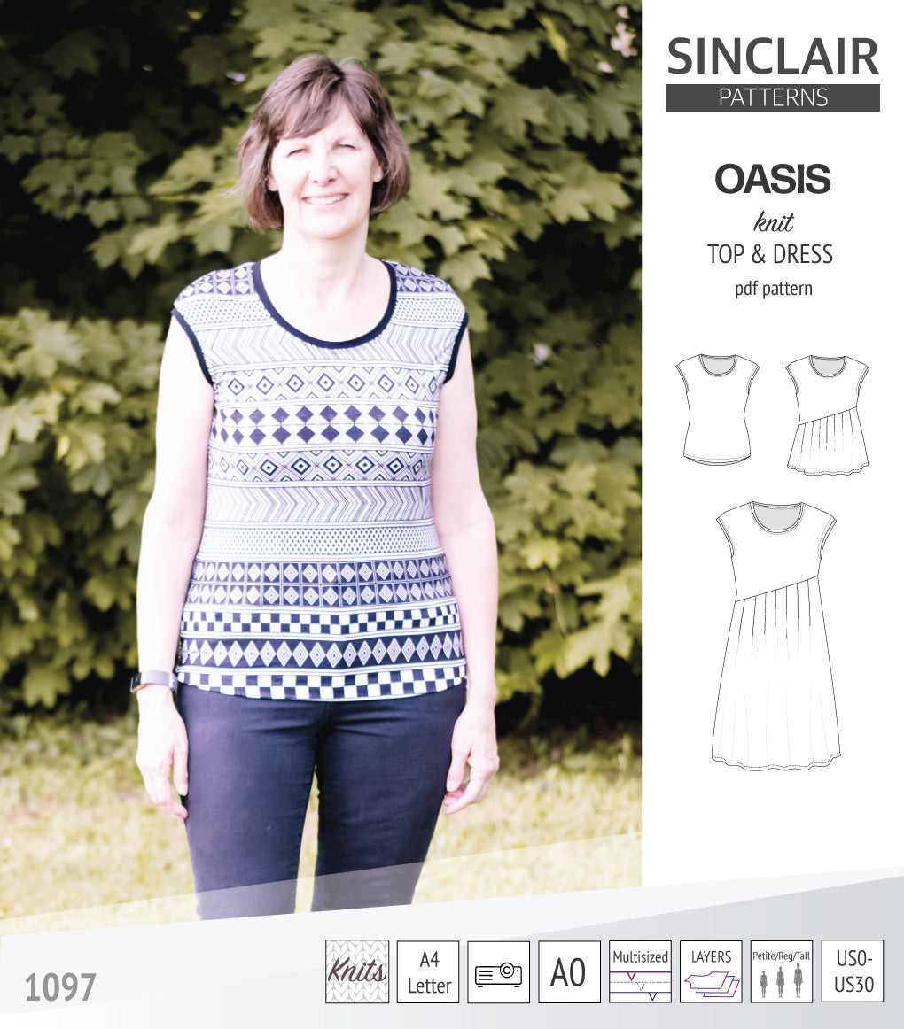 Oasis cap sleeve top and dress with pockets pdf sewing pattern ...