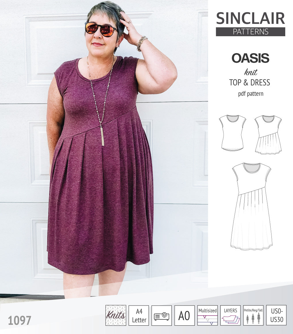 Oasis cap sleeve top and dress with pockets pdf sewing pattern ...