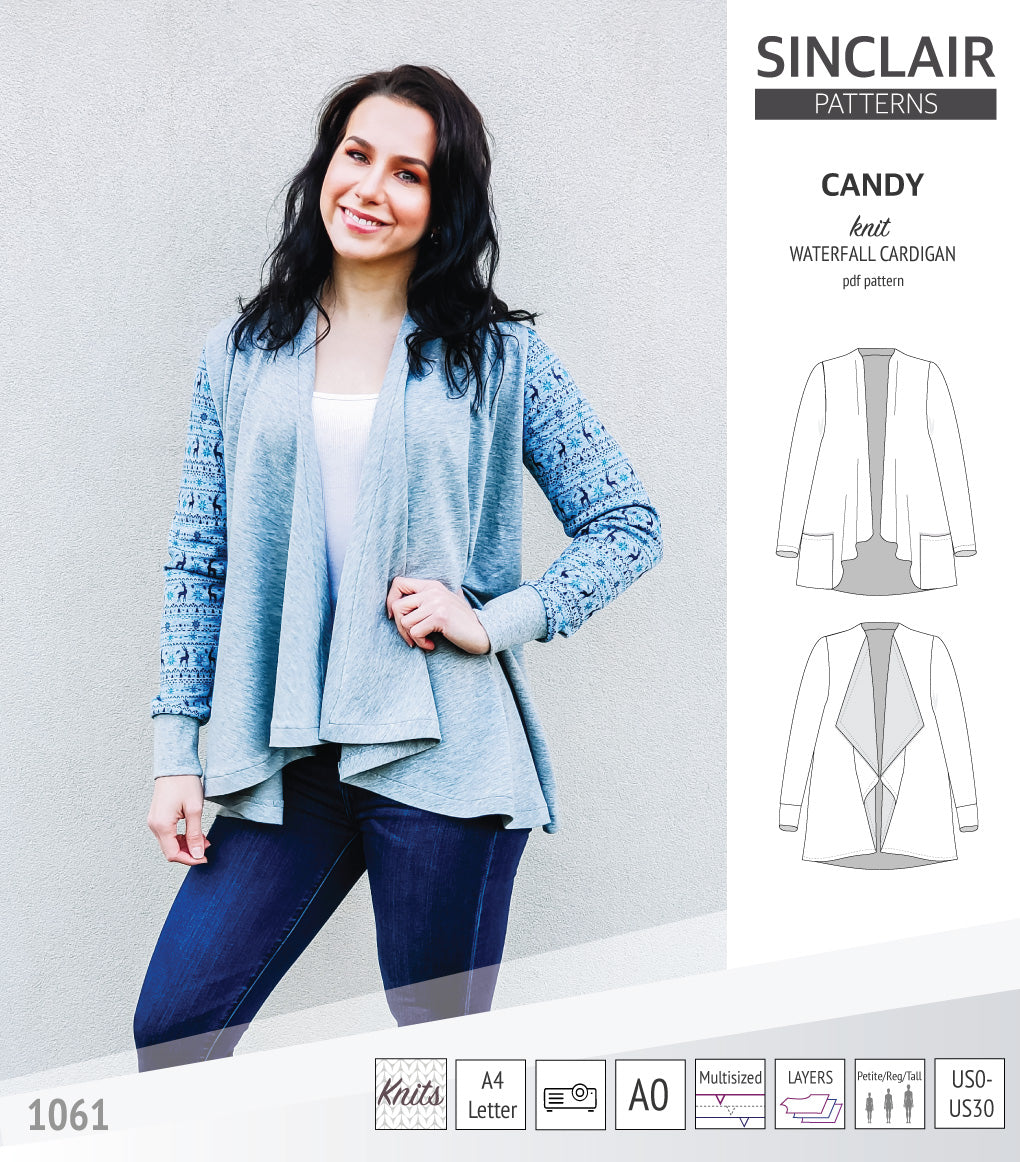 Candy relaxed fit knit cardigan with pockets and waterfall neckline (P ...