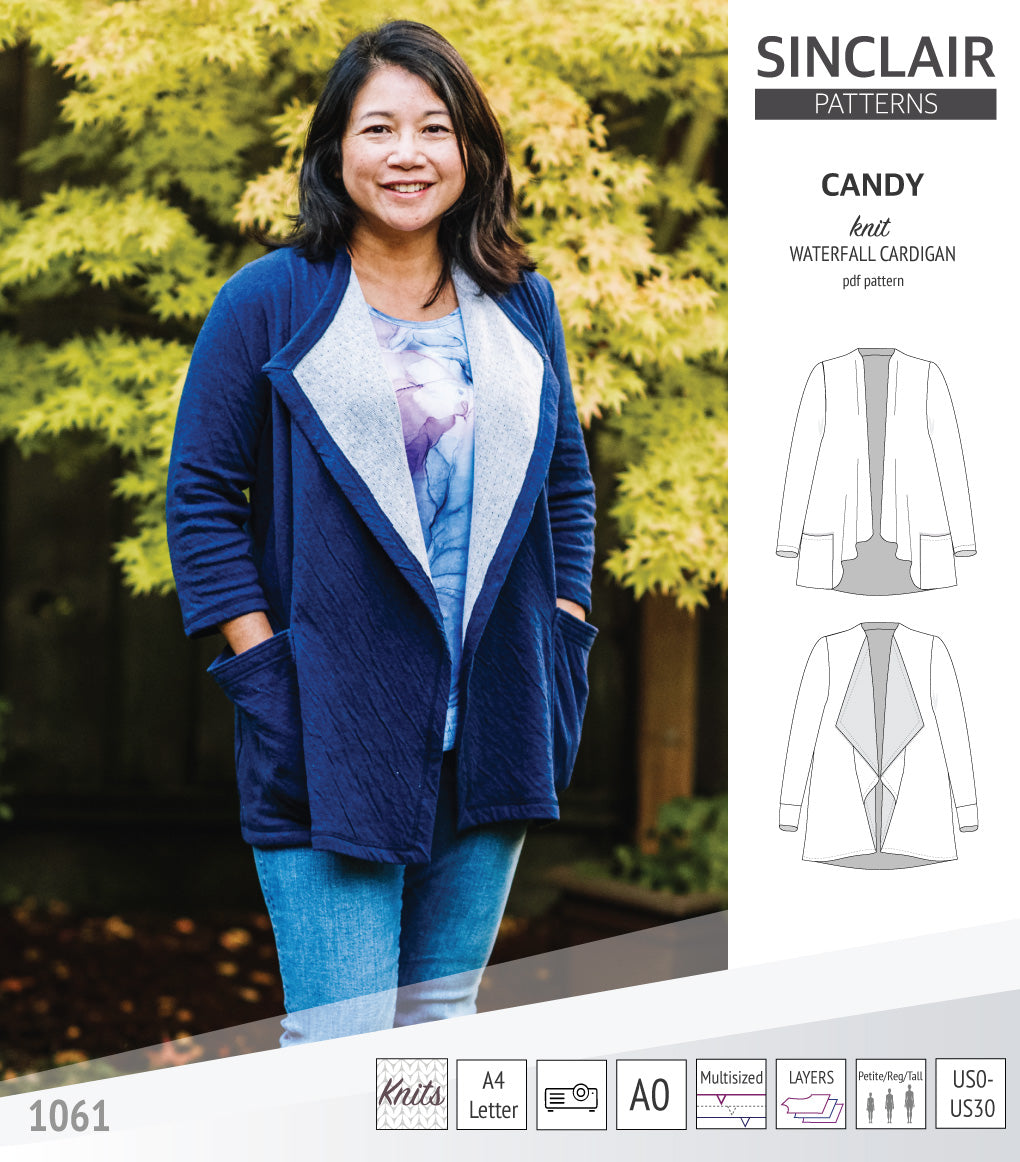 Candy relaxed fit knit cardigan with pockets and waterfall neckline (P ...