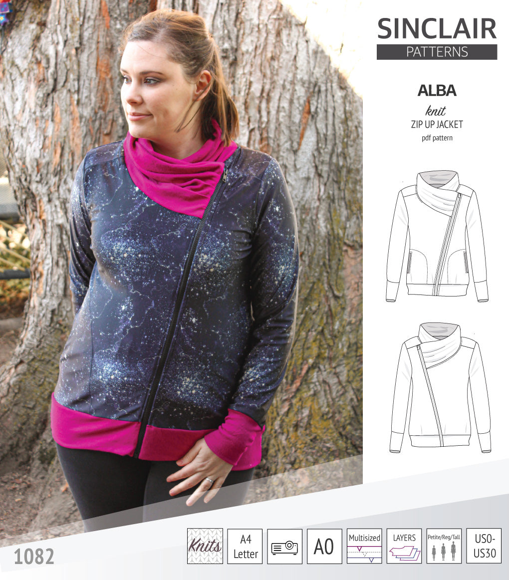 Side Zip Knit Pattern Alba zip up knit asymmetrical jacket with a cowl and side pockets (PDF ...
